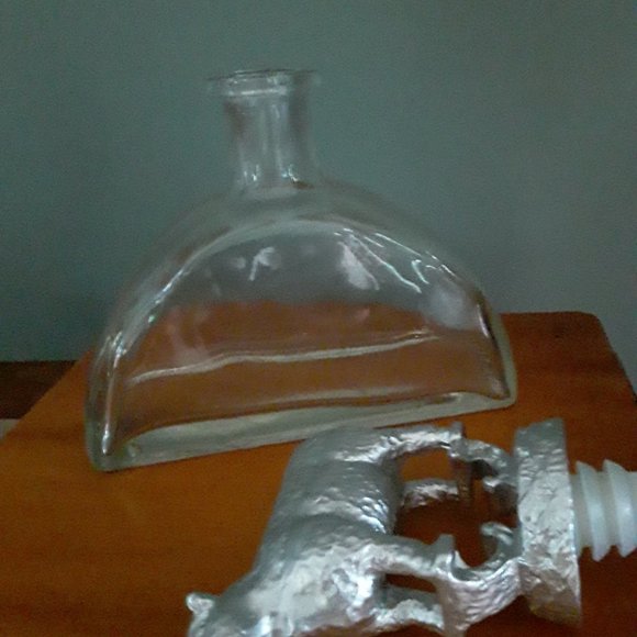 Unique Vintage Glass Decanter with Metal Cow Stopper - Picture 5 of 6